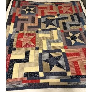 VTG Red White & Blue Star Quilt Baby/Throw-size Patriotic Hand Made USA 45"x56"